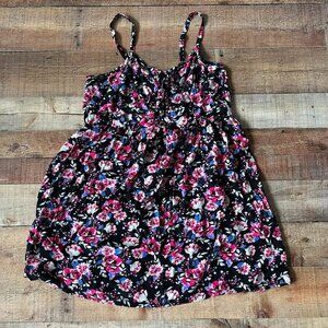 Torrid Floral Print Sundress Size 3 Black & Pink Flowers Adjustable Straps